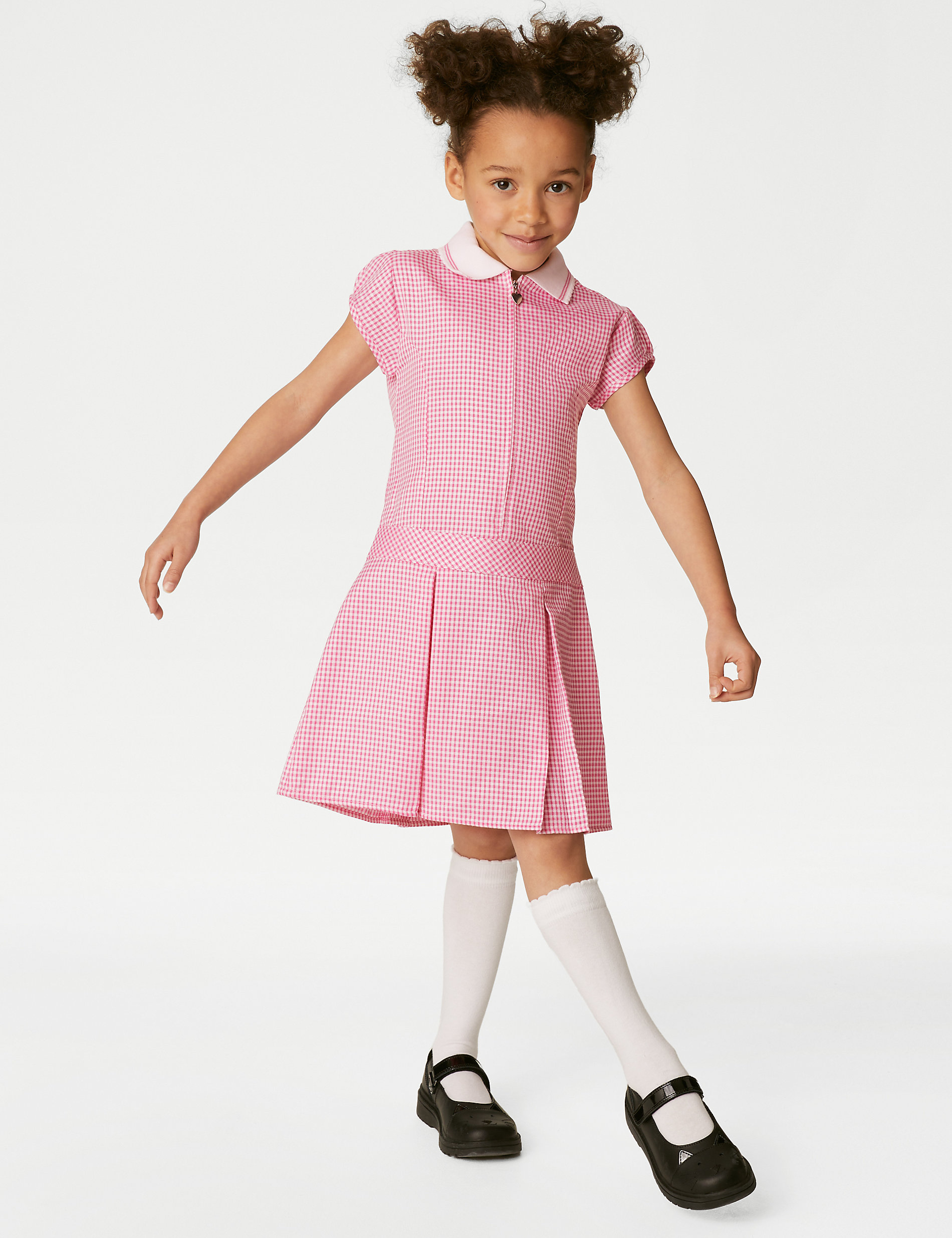 Школьное платье в мелкую клетку со складками для девочек (2–14 лет) Marks & Spencer, розовый