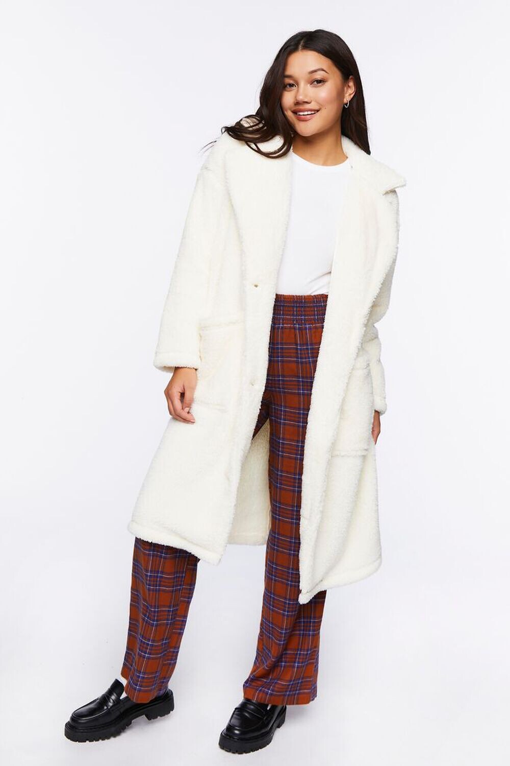

Длинное флисовое пальто Forever 21, кремовый, Бежевый