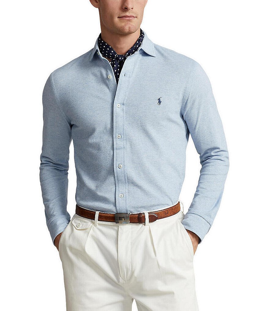 цена Рубашка из жаккардовой сетки с длинными рукавами Polo Ralph Lauren, синий