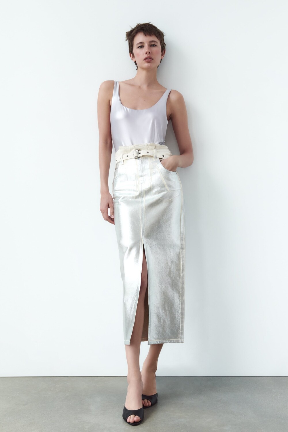 

Металлический купальник Zara, серебро