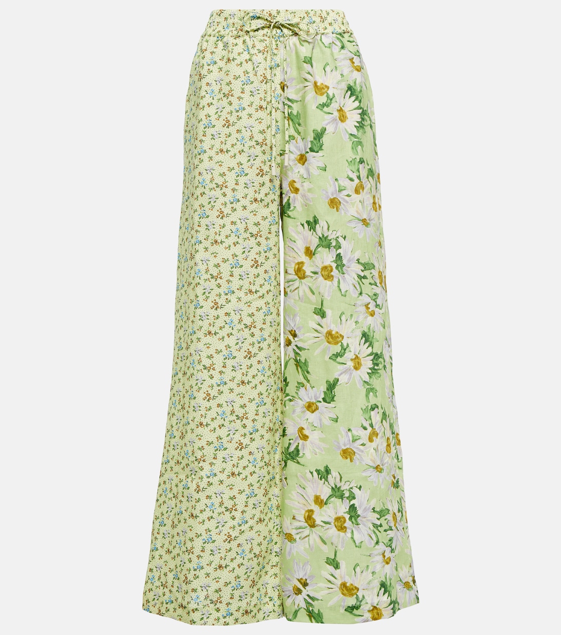 Широкие льняные брюки с цветочным принтом ALÉMAIS, зеленый