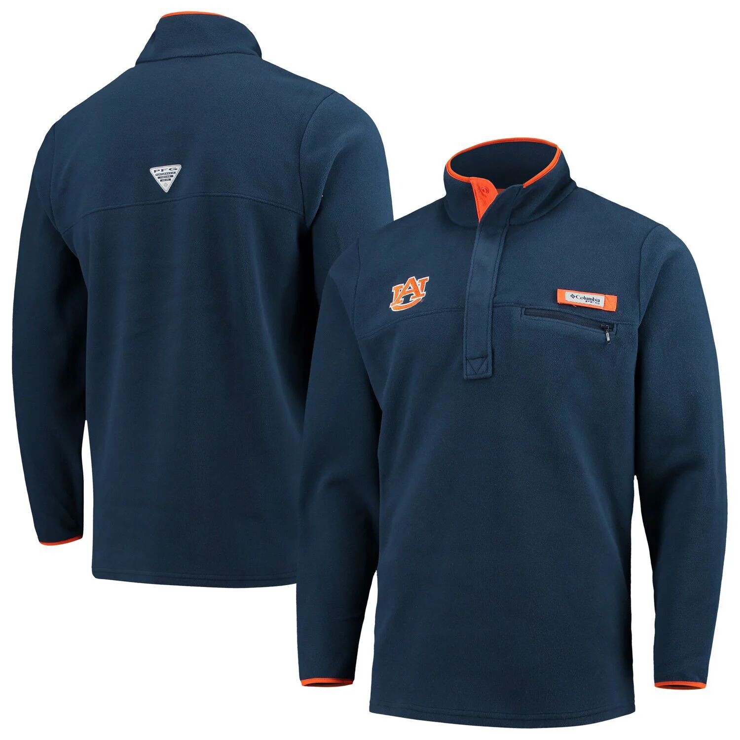 

Мужская флисовая куртка на четверть кнопки Columbia Navy Auburn Tigers Collegiate Harbourside