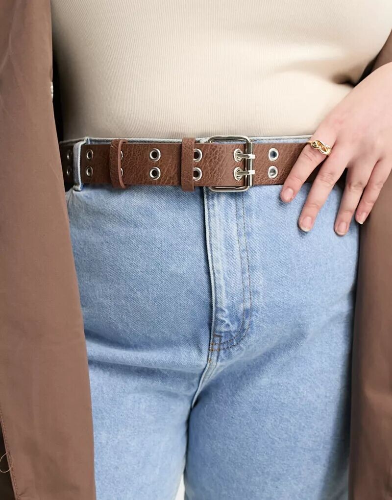 

Коричневый ремень с двойными люверсами My Accessories London Curve