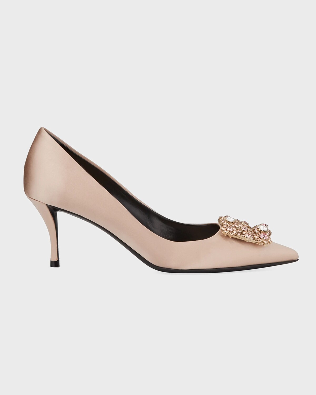 

Атласные туфли с пряжкой и цветочными стразами Roger Vivier, цвет Champagne
