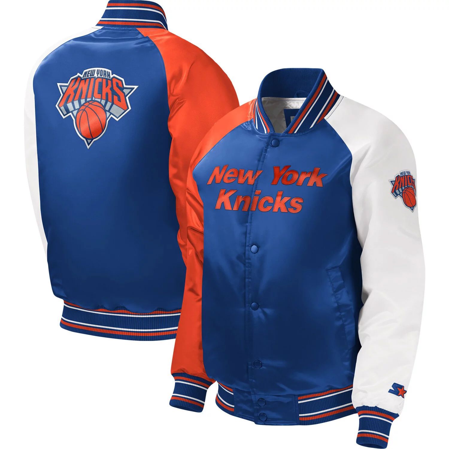 Университетская куртка с длинными кнопками реглан Youth Starter Royal New York Knicks Starter мужская белая атласная университетская куртка с длинными кнопками new york yankeess power forward starter
