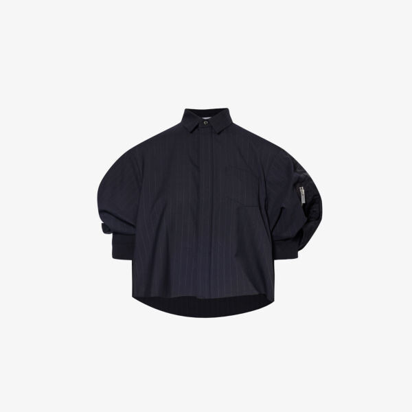 

Полосатая рубашка из смесовой шерсти с объемными рукавами Sacai, синий