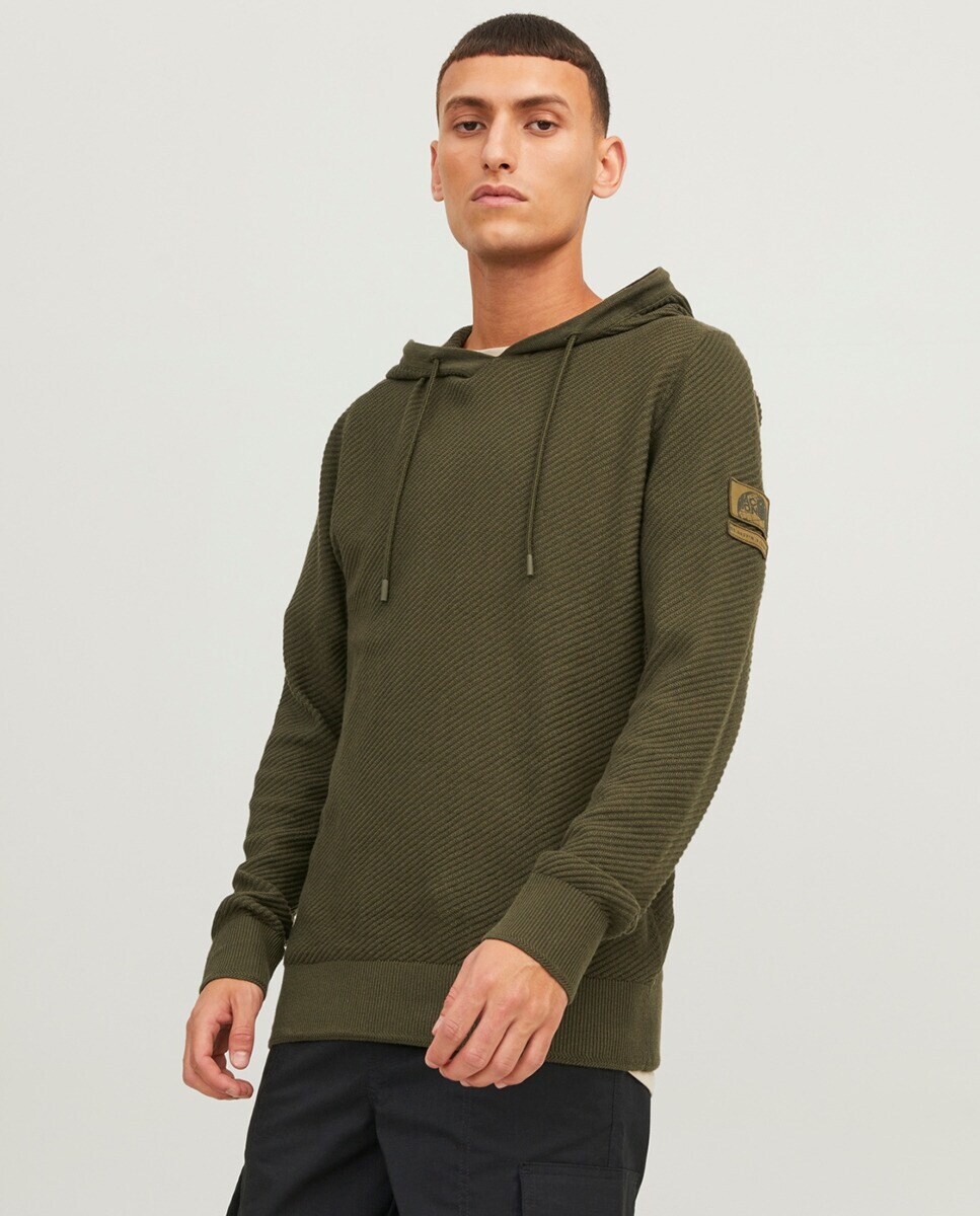 

Мужской вязаный свитер с капюшоном Jack & Jones, темно-зеленый