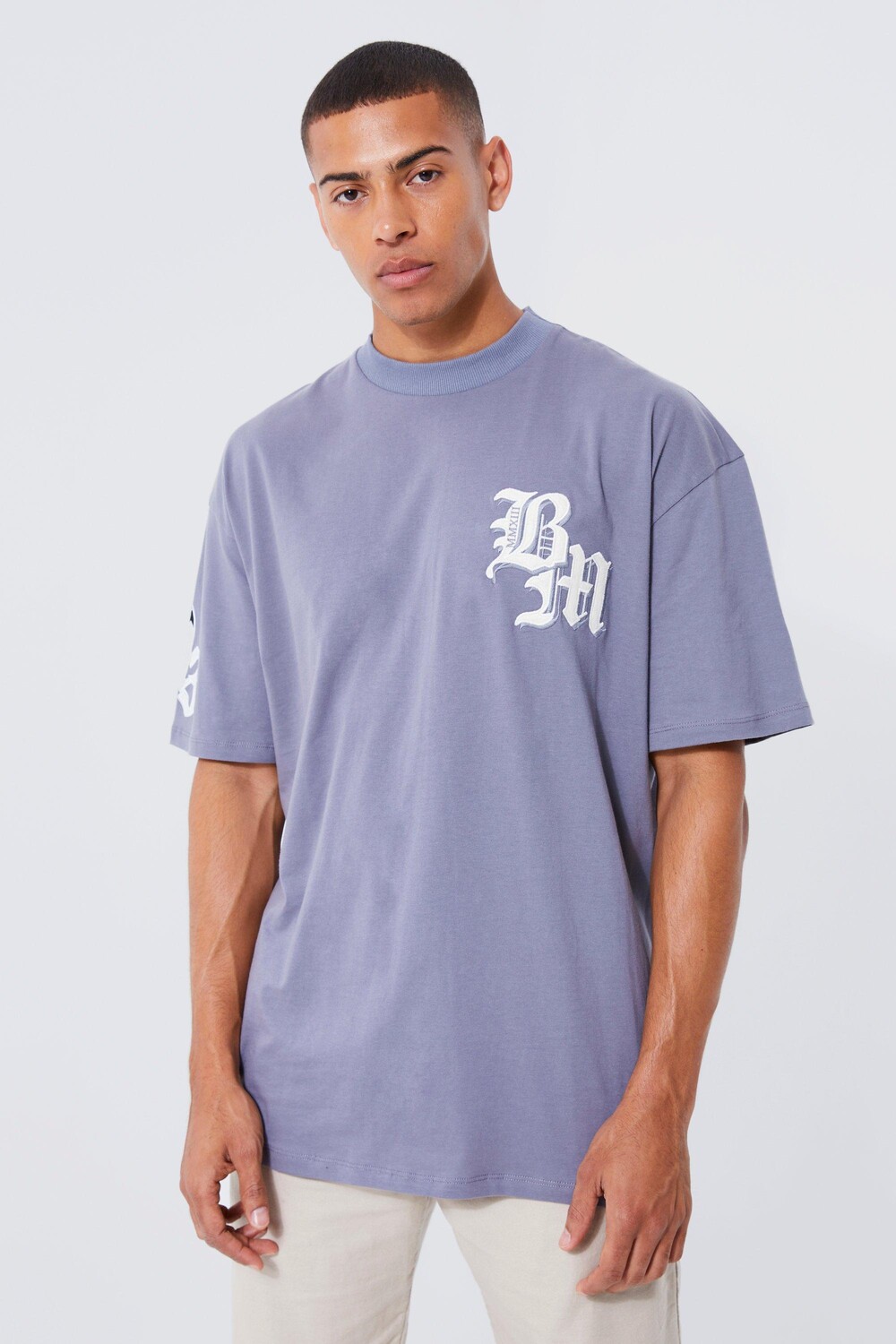 

Футболка tall oversize limited text Boohoo, серый