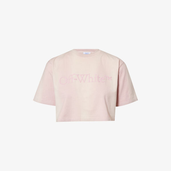 

Укороченная футболка из хлопкового джерси с брендовым декором Off-White, цвет burnished