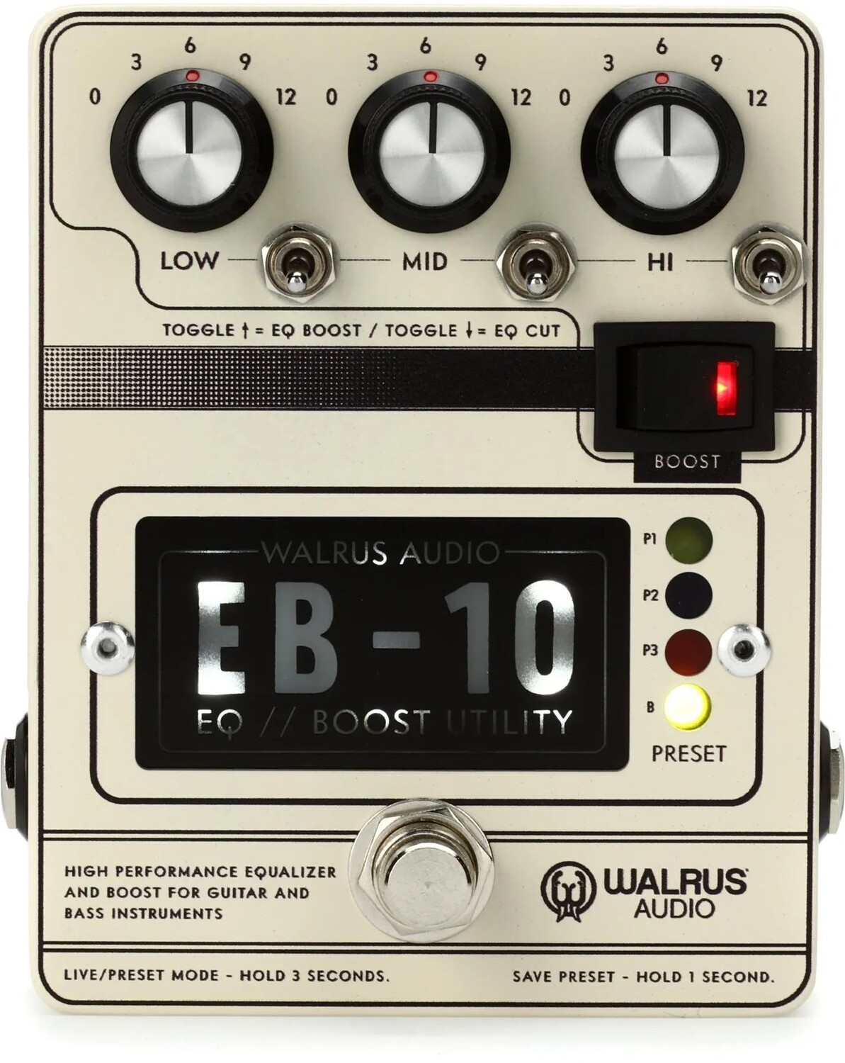 

Педаль предусилителя/эквалайзера/усилителя Walrus Audio EB-10 — кремовая