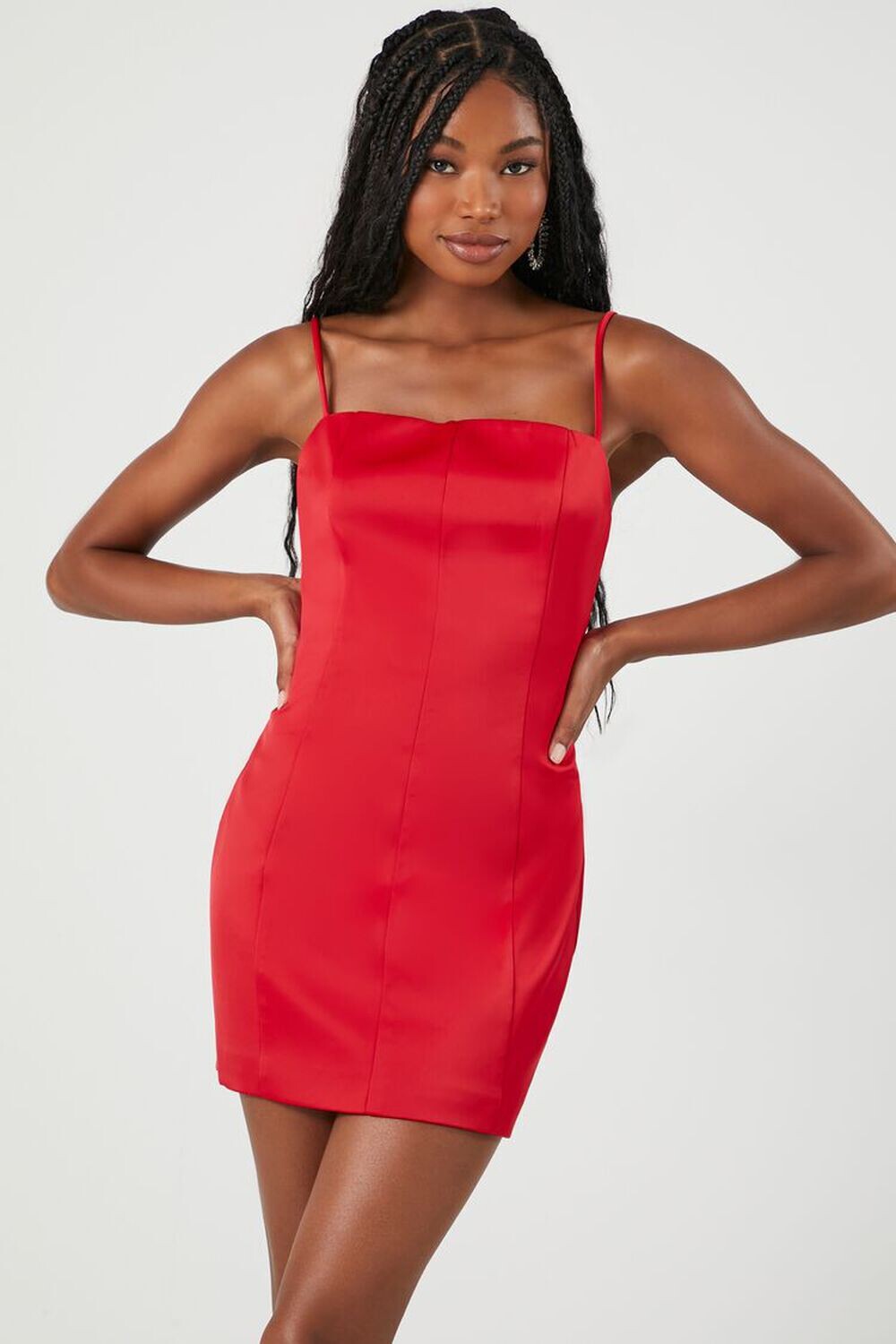 

Атласное облегающее мини-платье на бретельках Forever 21, красный