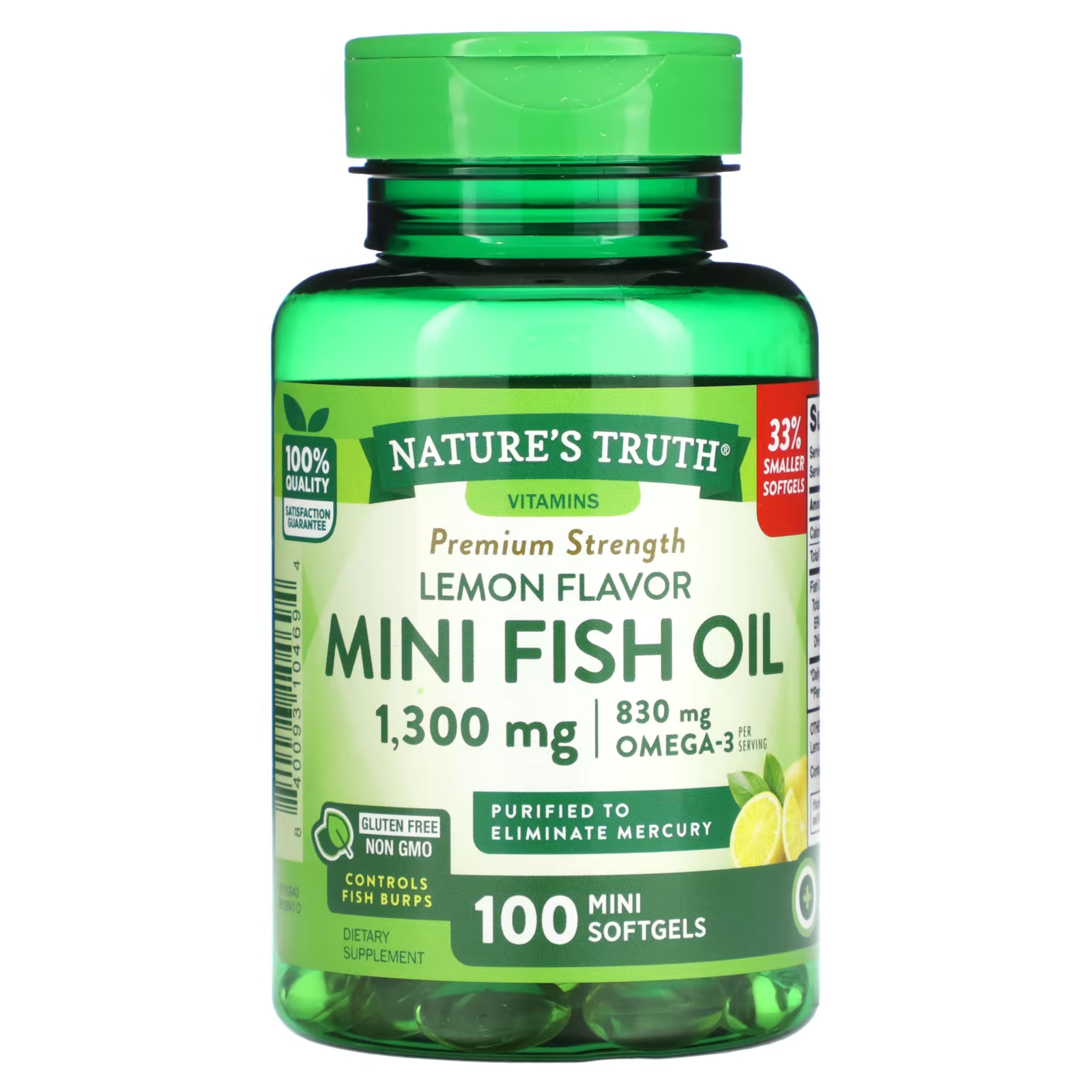 Пищевая добавка Nature's Truth Mini Fish Oil Premium Strength Lemon 1300 мг, 100 мини-желатиновых капсул