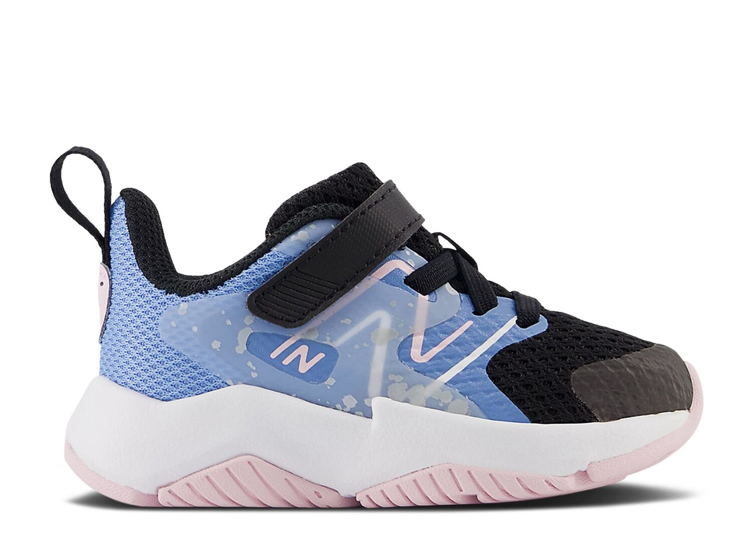 

Кроссовки New Balance Rave Run V2 Bungee Lace Top Strap Toddler 'Black Blue Laguna Paint Splatter', синий