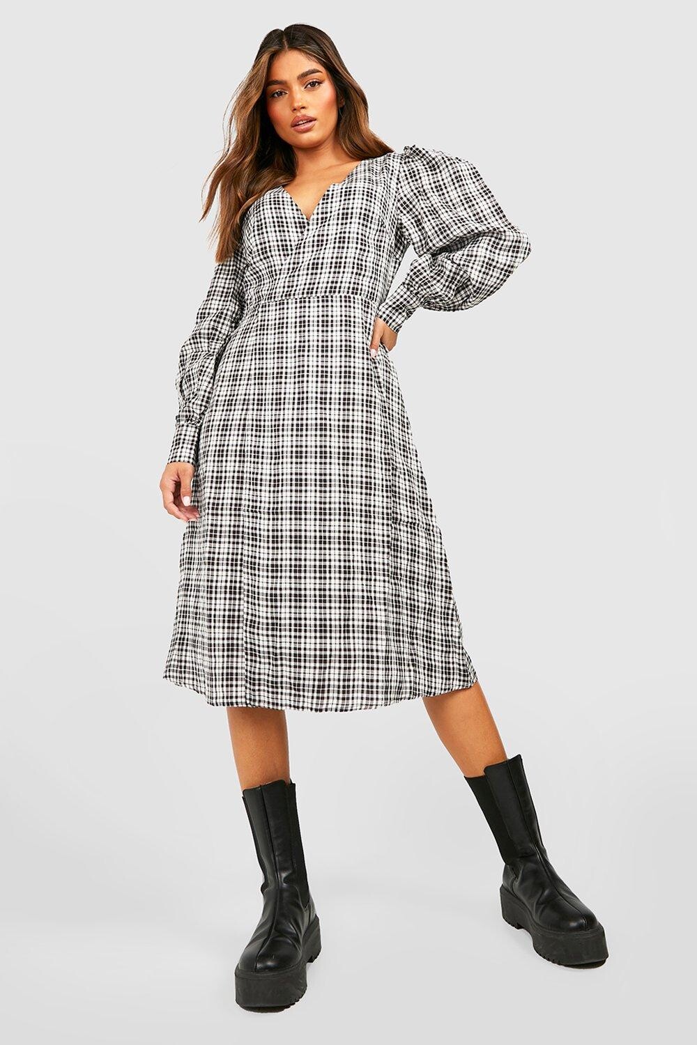 

Платье миди фланелевое с рюшами Boohoo, черный