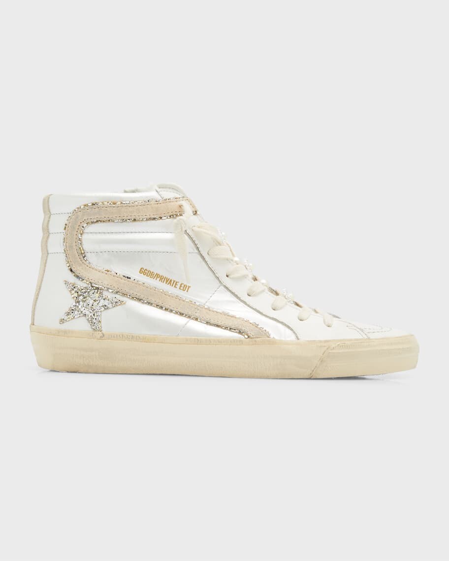 

Жемчужные кожаные кроссовки средней высоты Slide Golden Goose