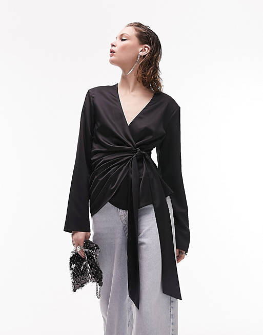 

Черный топ с напуском и подплечниками Topshop