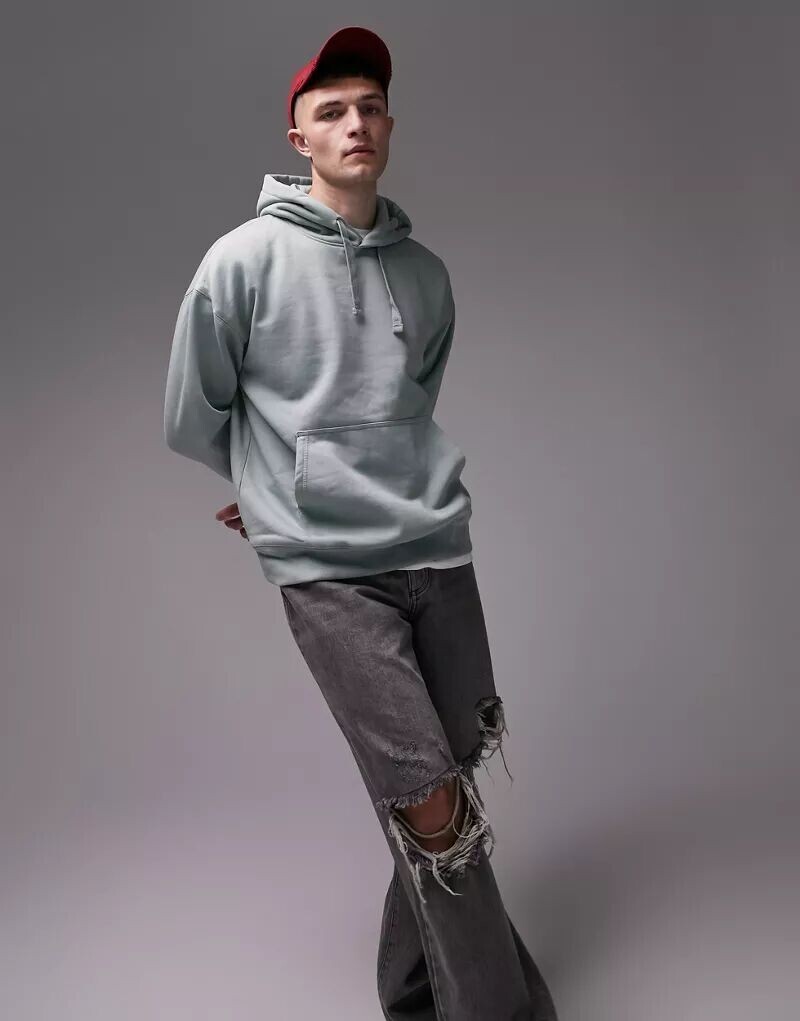 

Толстовка оверсайз-тяжелого цвета Topman шалфейного зеленого цвета