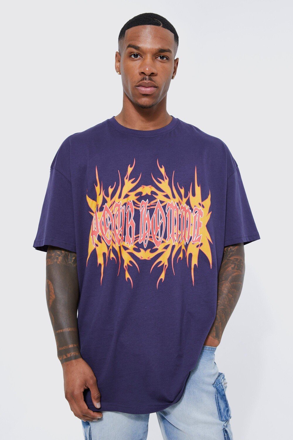 

Футболка оверсайз pour homme gothic с принтом Boohoo, нави