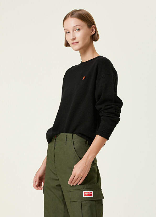 

Черный шерстяной свитер с круглым вырезом и логотипом Kenzo