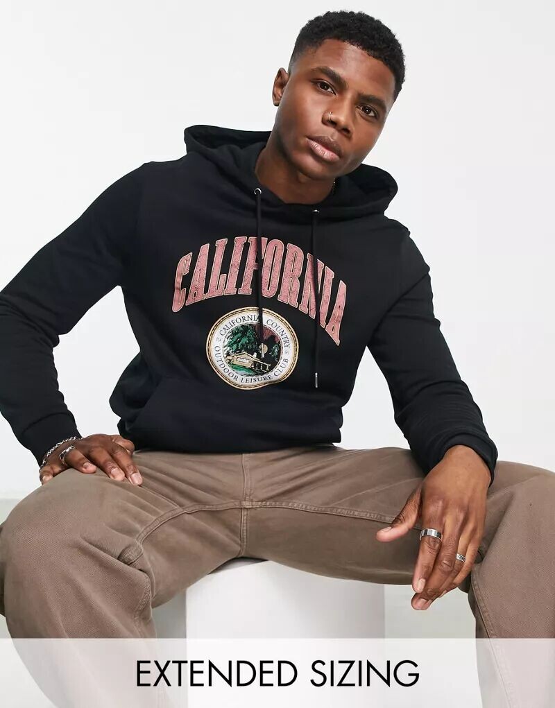 

Черное худи с университетским принтом Калифорния ASOS