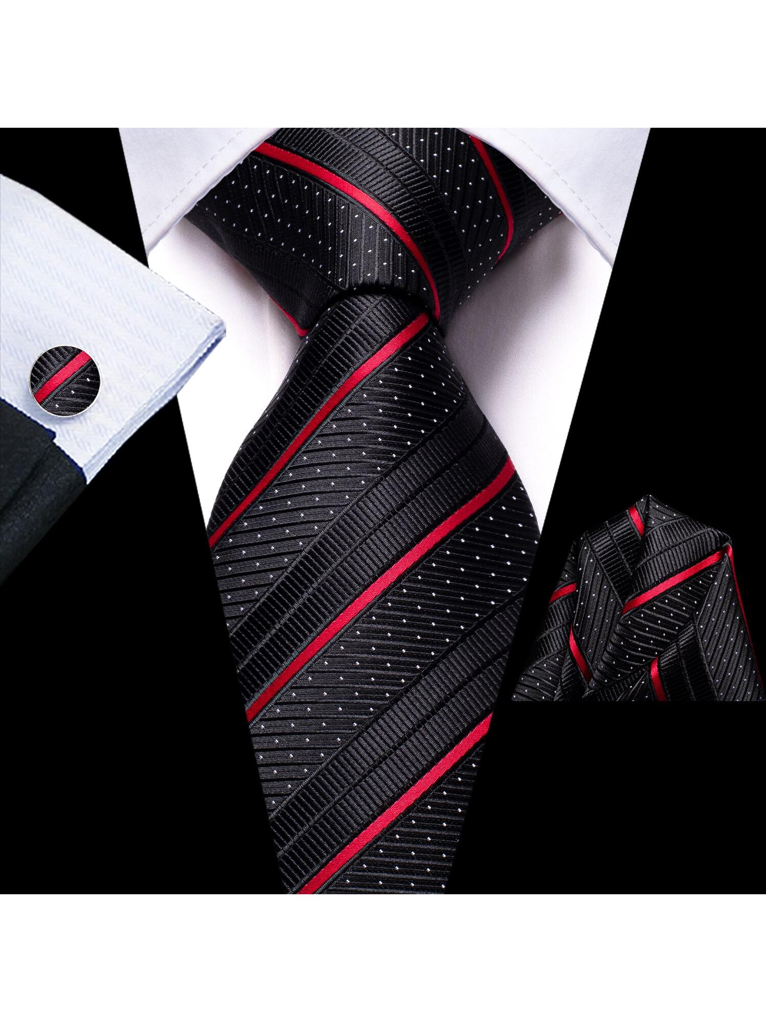 dibangu мужской галстук шелковый красный синий однотонный свадебный галстук карманные квадратные запонки зажим набор пейсли желтый Шелковый мужской галстук Hi-Tie, черный