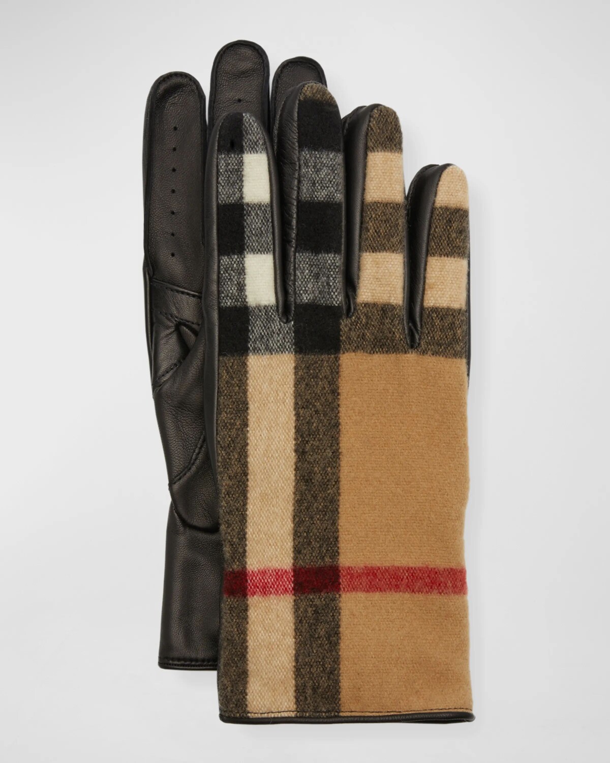 

Мужские перчатки из шерсти и кожи в клетку с увеличенной клеткой Burberry, цвет Archive Beige