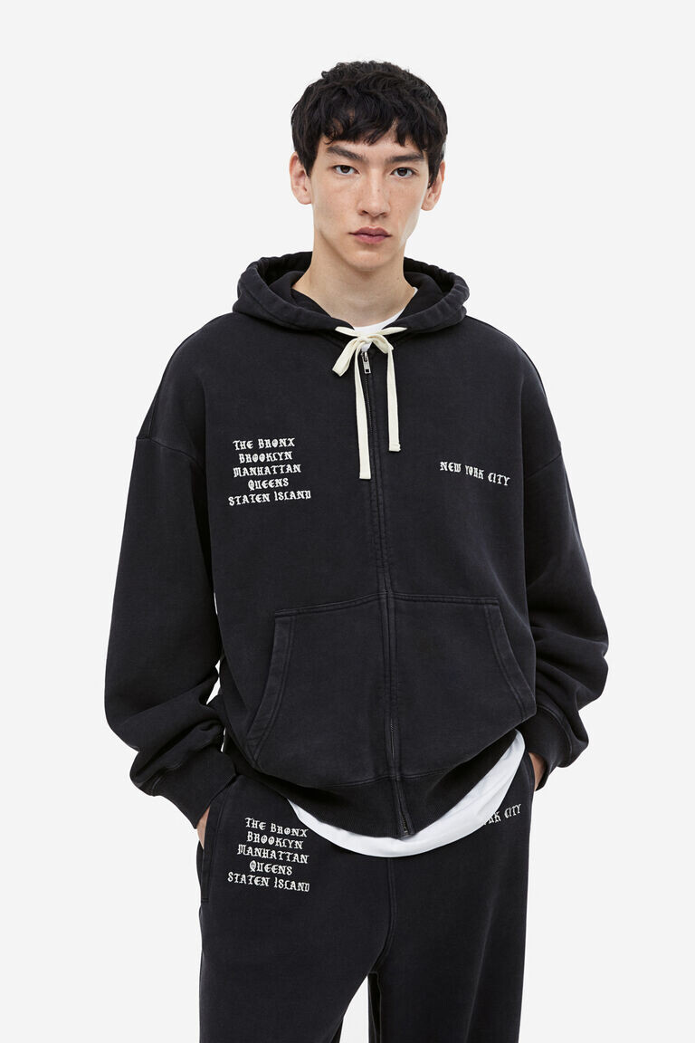 Толстовка oversized fit на молнии H&M, черный