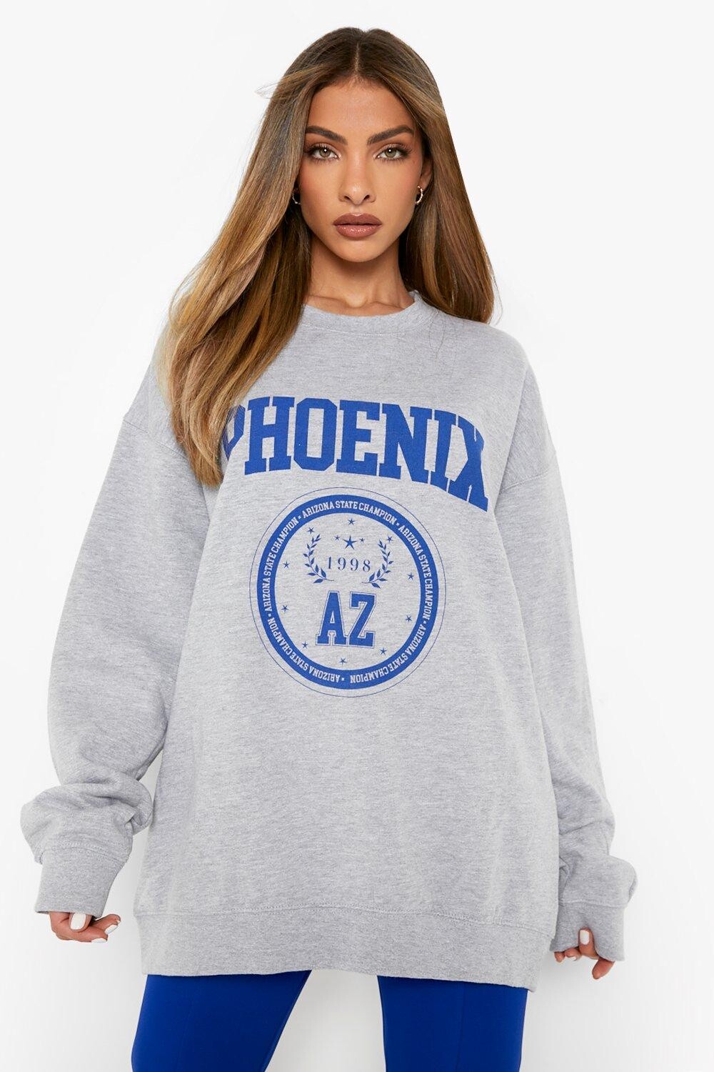 

Свитер оверсайз с принтом феникс Boohoo, серый