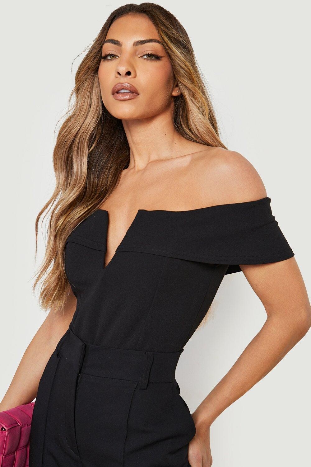 

Боди с открытыми плечами v bar Boohoo, черный