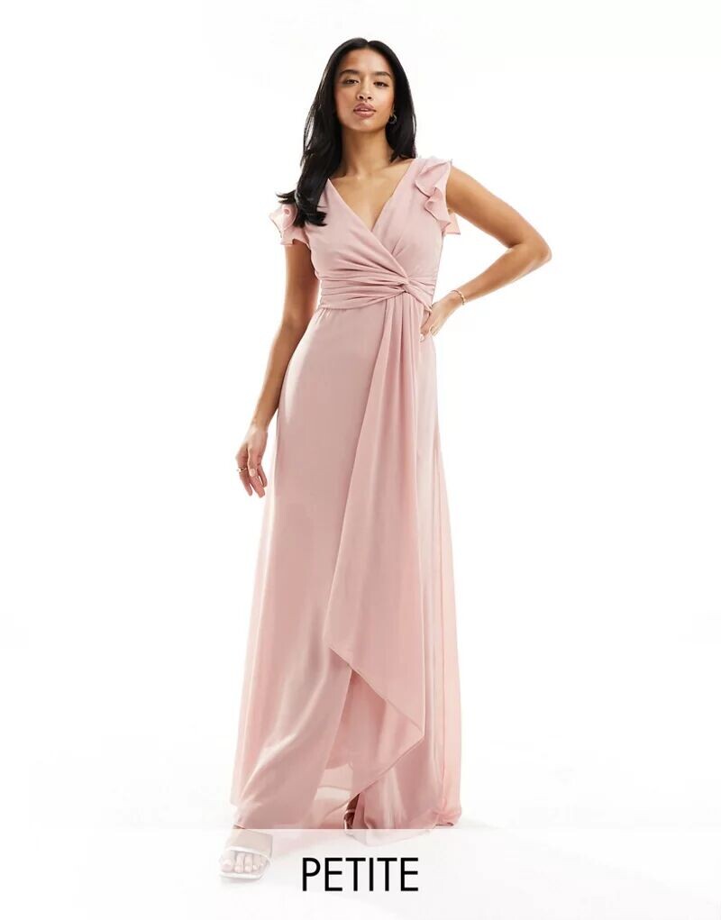 

Розовое платье макси с развевающимися рукавами и рюшами TFNC Bridesmaid