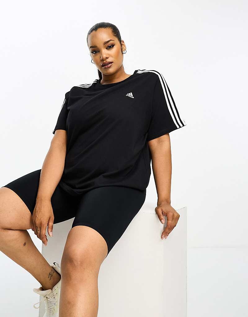 

adidas Sportswear – Plus Essential – черная футболка с 3 полосками