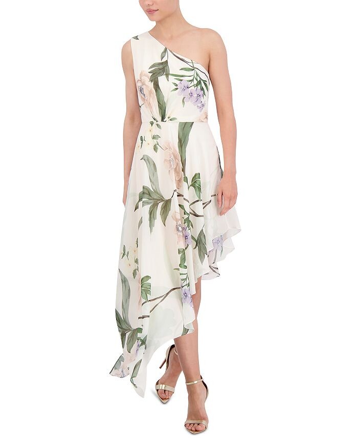 

BCBGMAXAZRIA Платье на одно плечо с высоким и низким вырезом, белый