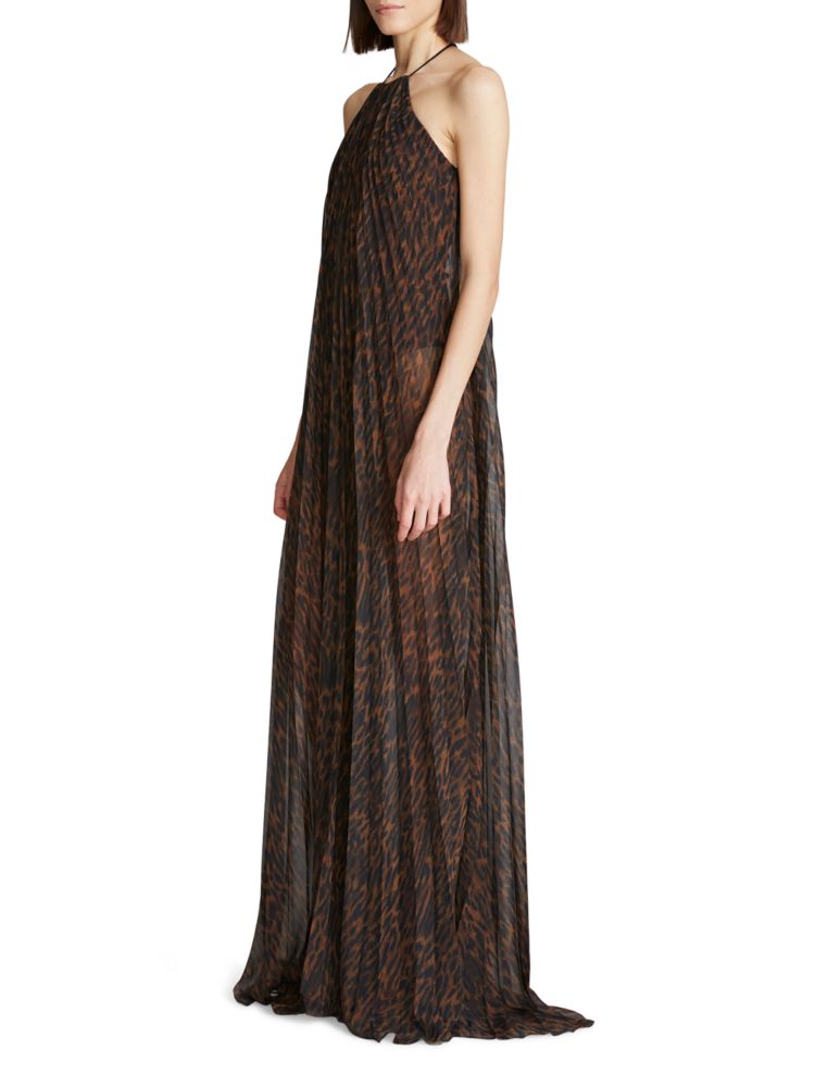 Плиссированное платье с бретельками Mariana Halston, цвет Leopard Print