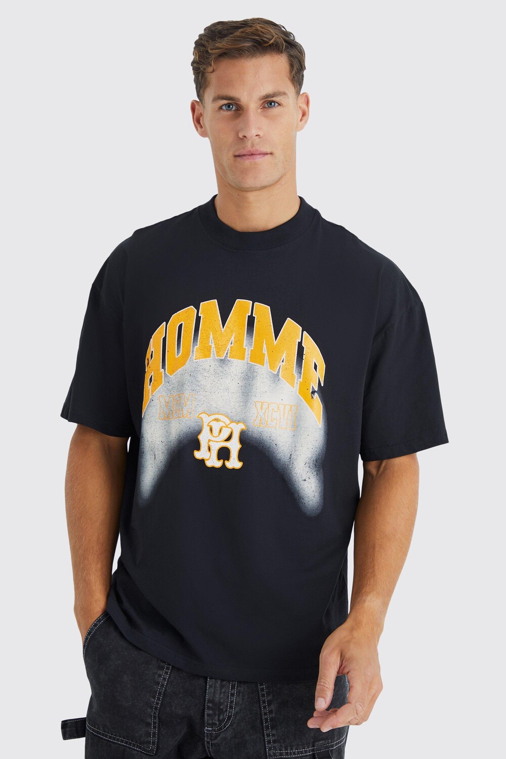 

Футболка оверсайз varsity homme с принтом tall Boohoo, черный