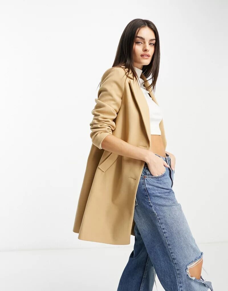 

Бежевое классическое пальто River Island, Коричневый