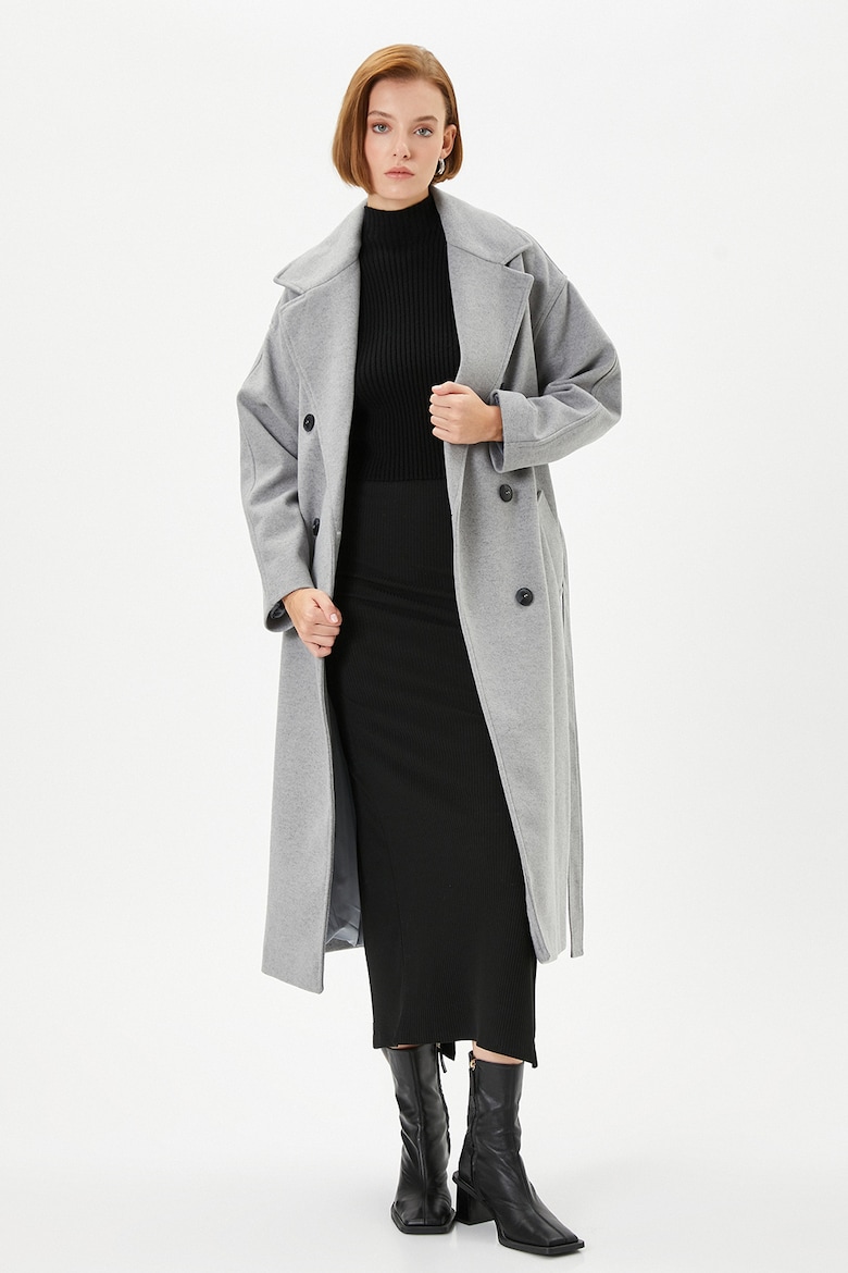 Двубортное пальто с поясом Koton, серый oxo2 чёрное двубортное пальто с поясом oxo2