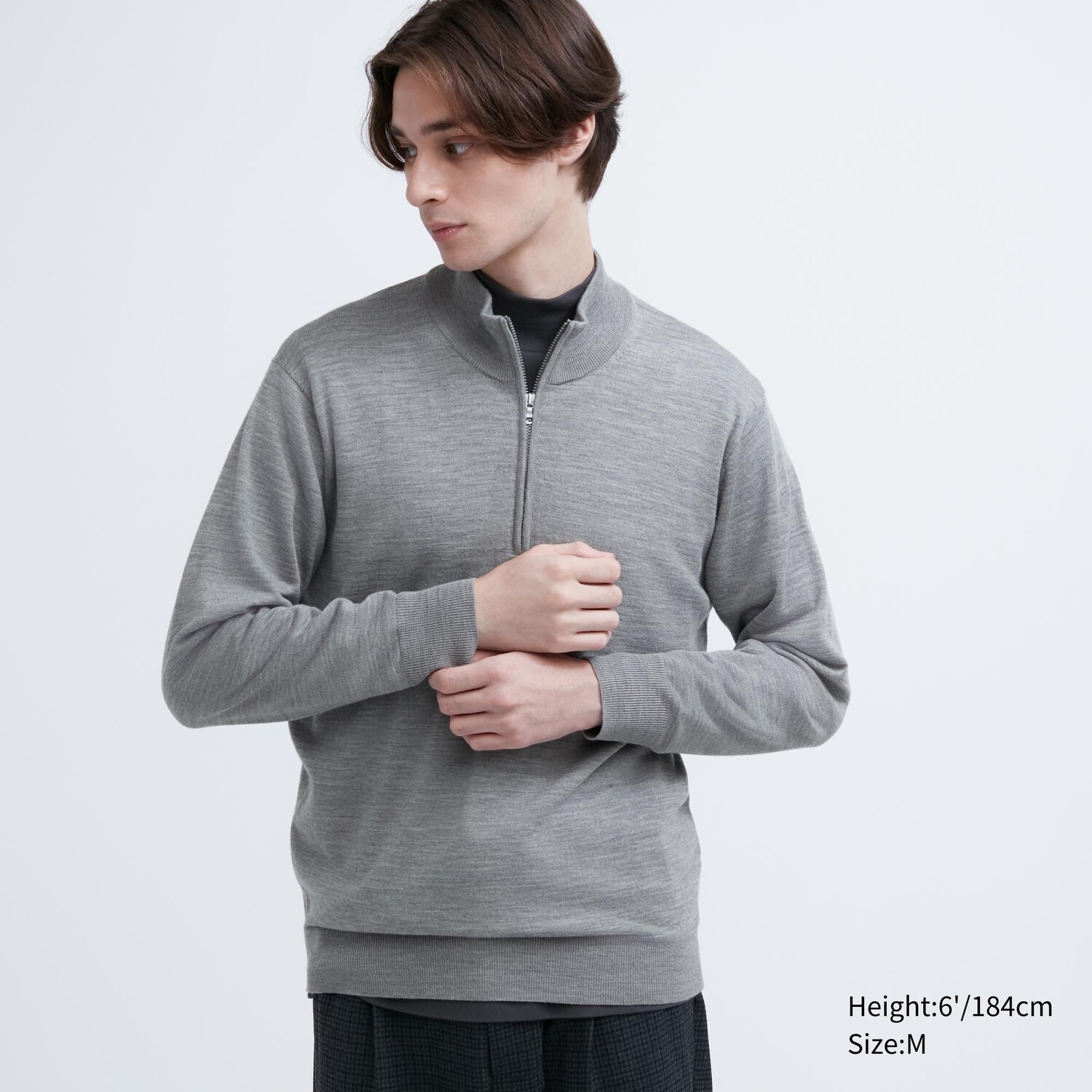 

Свитер Uniqlo мужской с горлом на молнии, серый