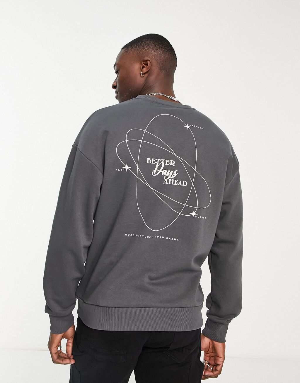 

Объемный свитшот Jack & Jones Originals с угольным принтом Better Days на спине