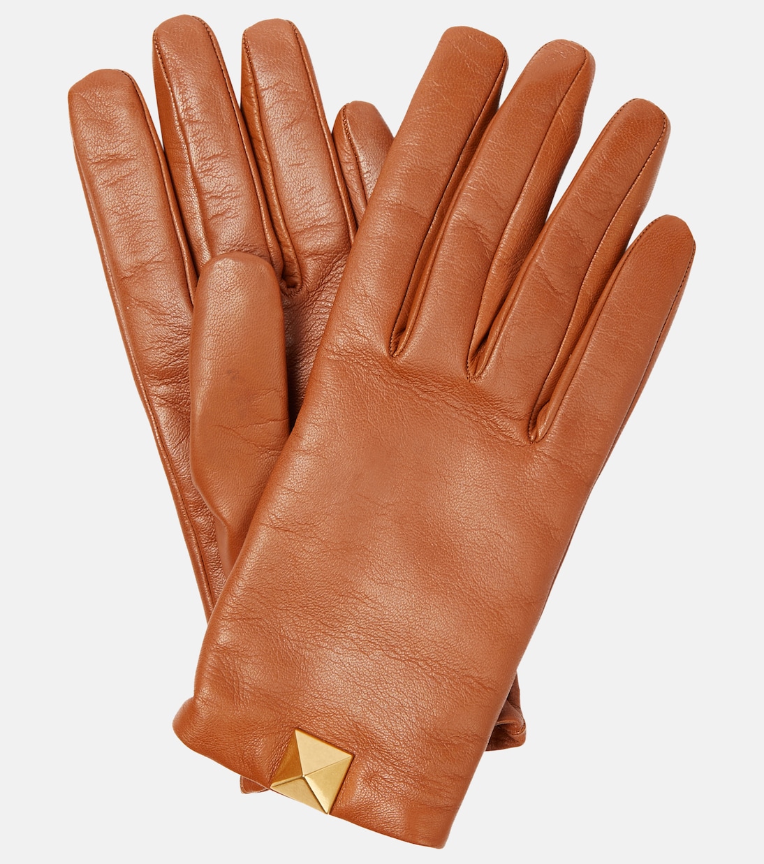 Кожаные перчатки с одной заклепкой Valentino Garavani, коричневый