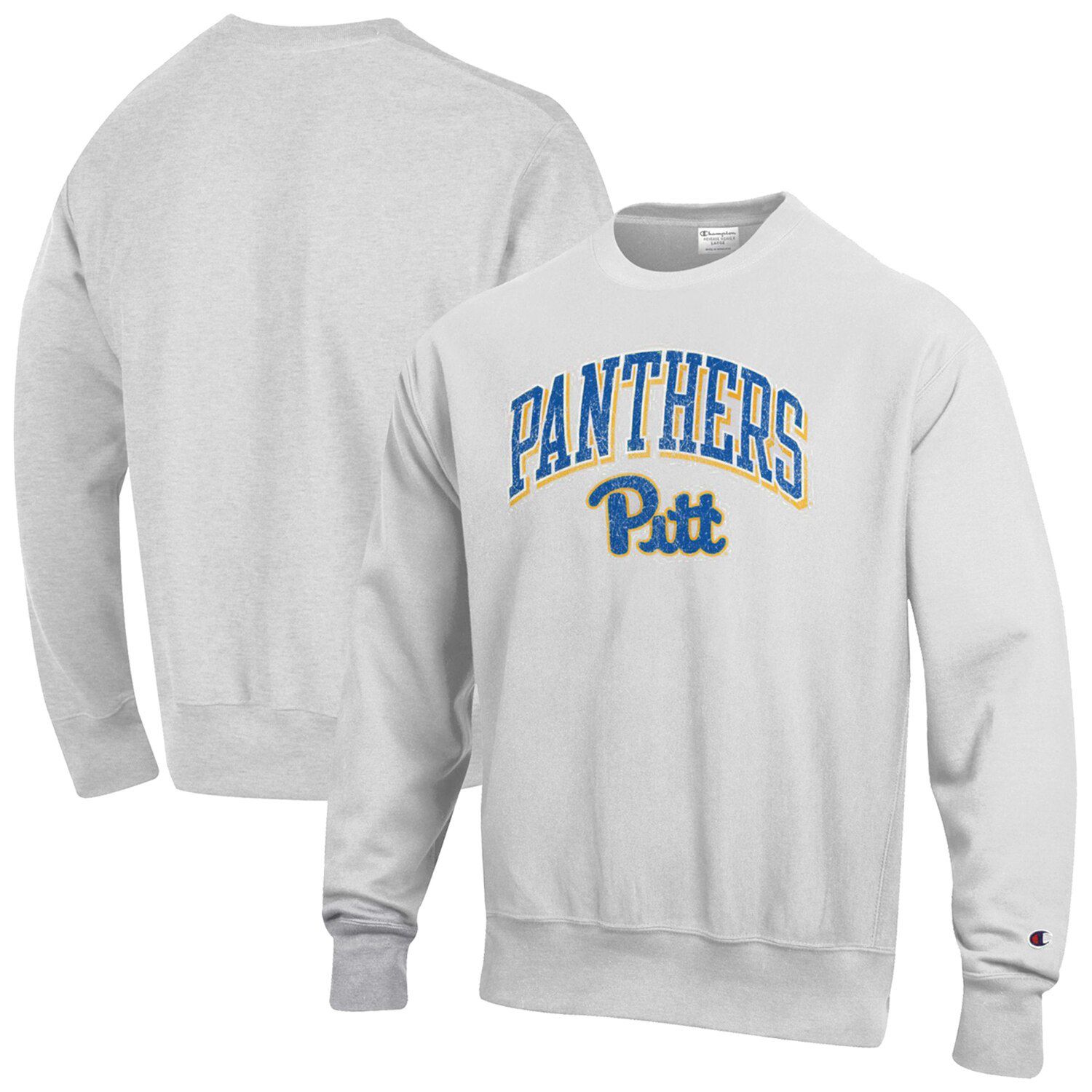 Мужской серый пуловер с логотипом Pitt Panthers обратного переплетения с аркой и логотипом Champion
