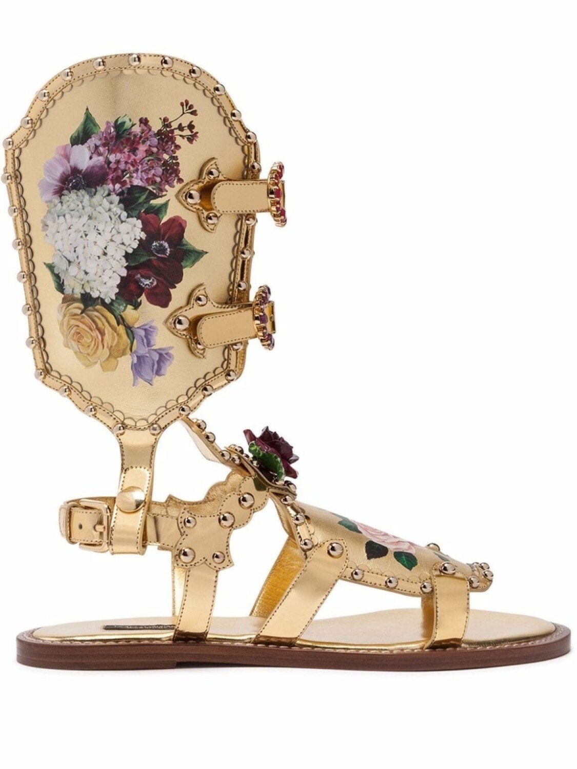 

Dolce & Gabbana сандалии-гладиаторы с цветочным принтом, золотистый