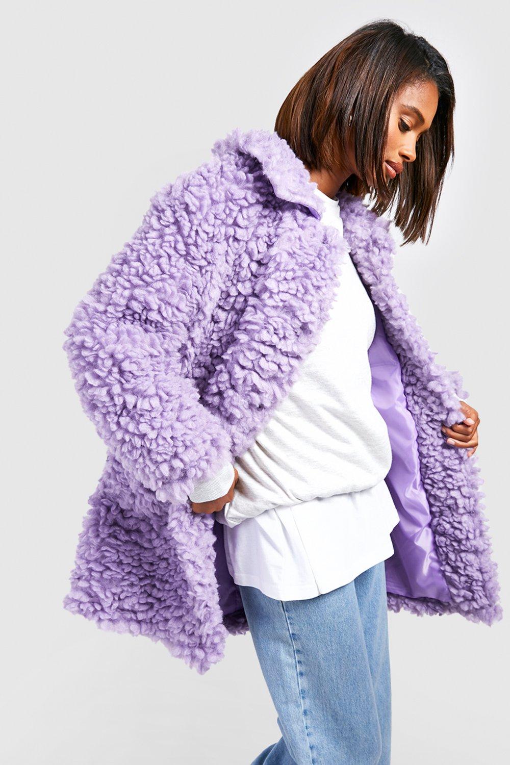 Фактурное пальто из искусственного меха с воротником boohoo, фиолетовый брелок carolon сердце из меха фиолетовый