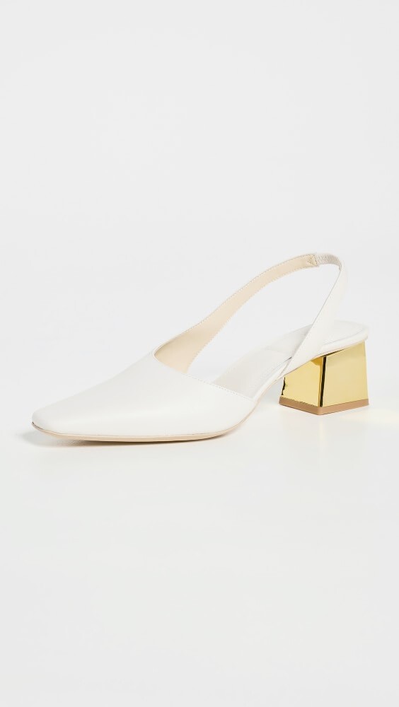

Туфли SIMKHAI Mac Asyммetrical Square Toe Slingbacks, слоновая кость