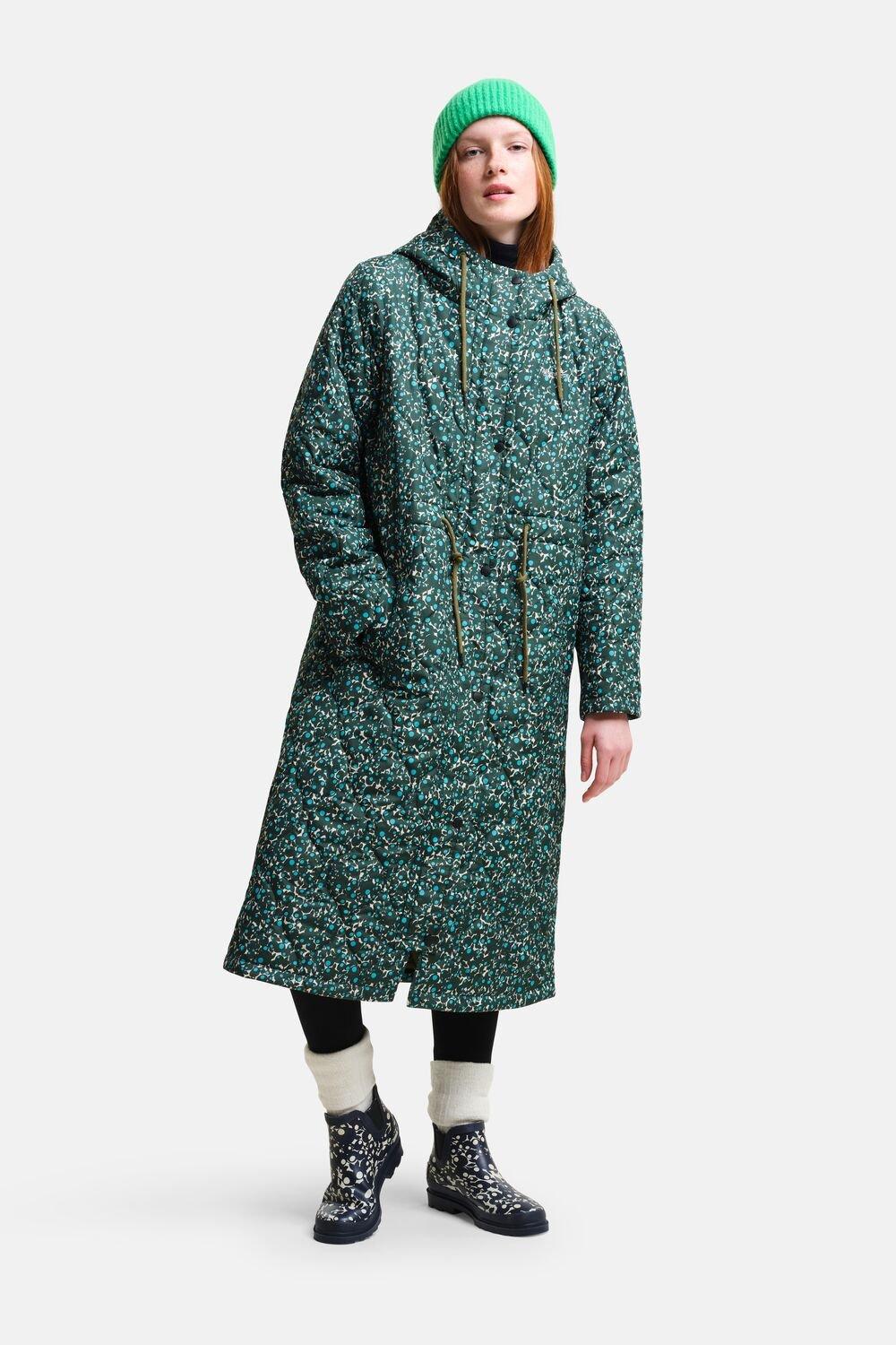 Удлиненная стеганая куртка Orla Kiely Regatta, зеленый длинное флисовое пальто из смешанной ткани женское backcountry цвет brown sugar tawny orange fired brick