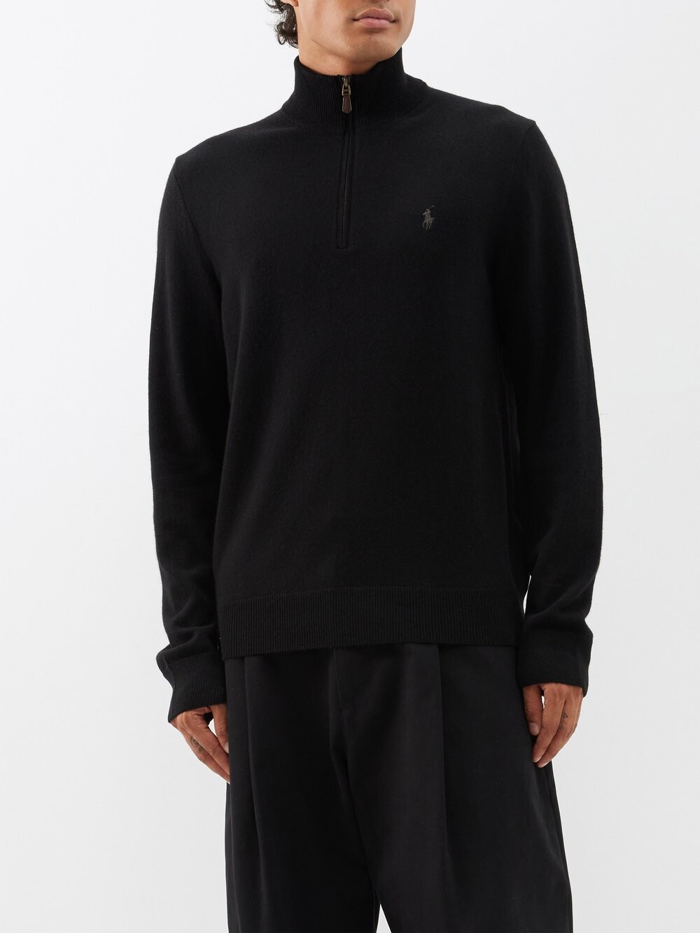 

Свитер с полумолнией из мериносовой шерсти Polo Ralph Lauren, черный