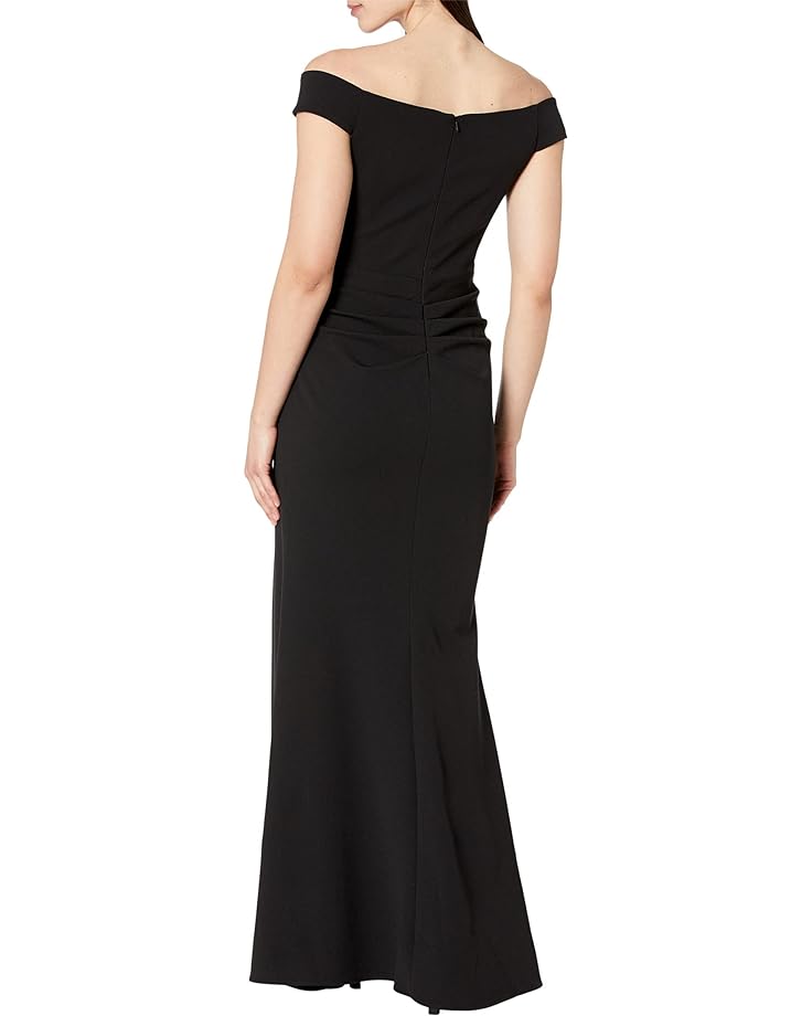 платье vince off shoulder twist front dress черный Платье XSCAPE Long Off-the-Shoulder Scuba Crepe U-Front Dress, черный