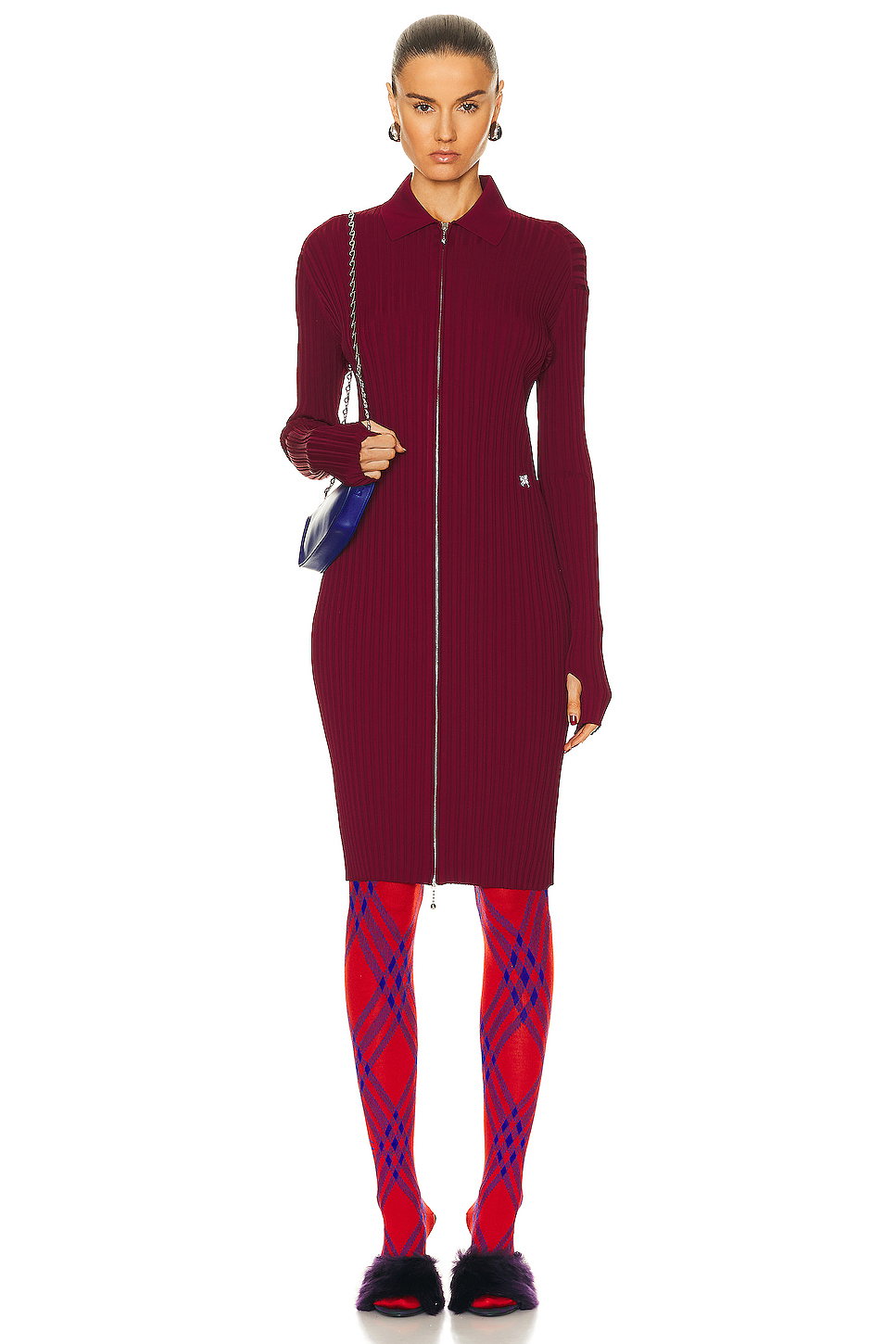 Платье Burberry Ribbed Long Sleeve, цвет Ripple