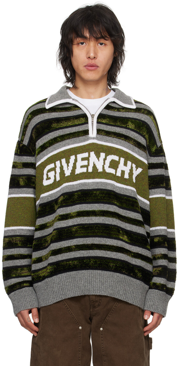 

Серо-зеленая рубашка-поло с молнией до половины Givenchy