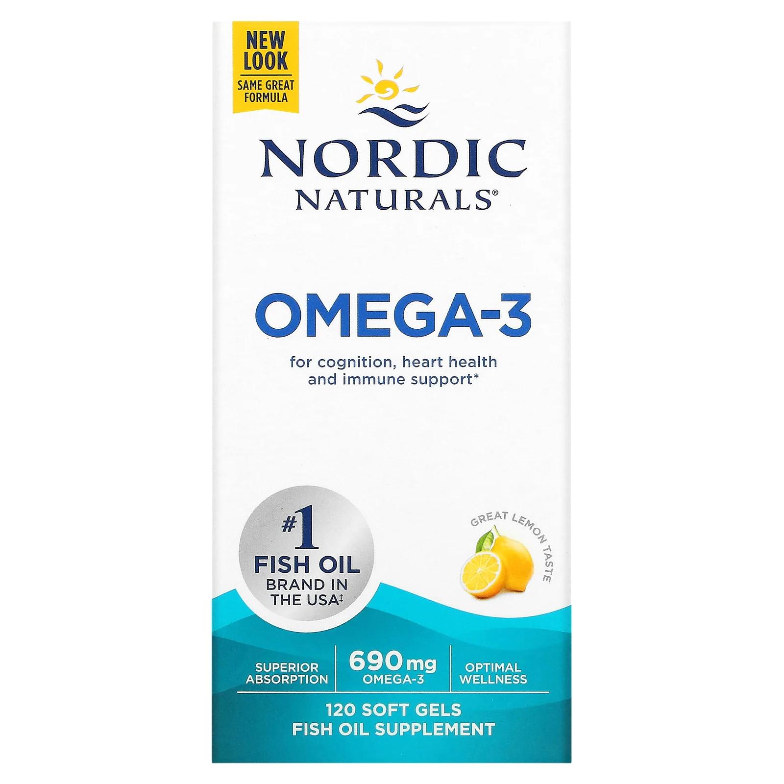Nordic Naturals Oмега-3 со вкусом лимона 690 мг 120 желатиновых капсул