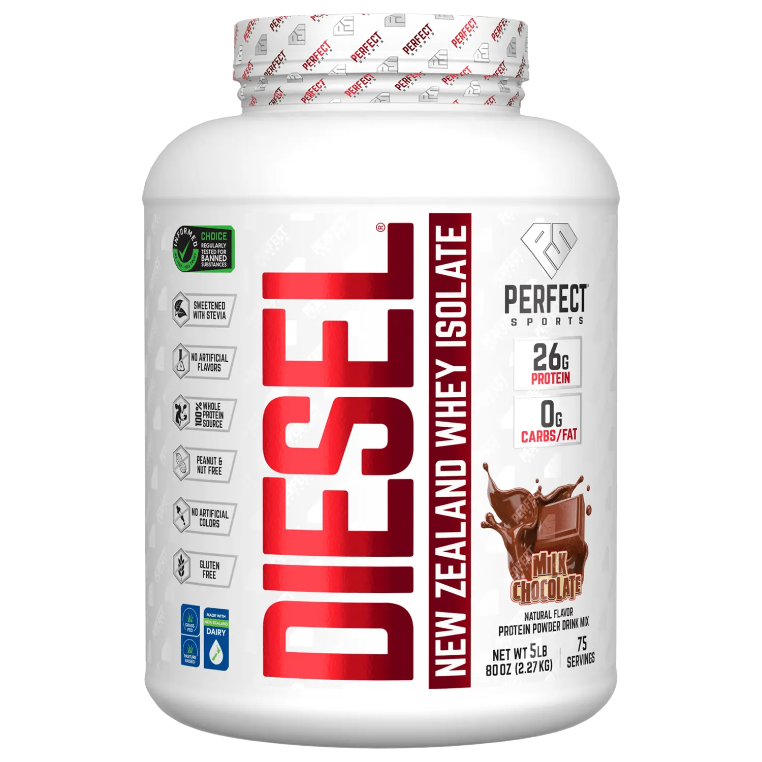 

Diesel, изолят сыворотки из Новой Зеландии, молочный шоколад, 2,27 кг (5 фунтов), Perfect Sports